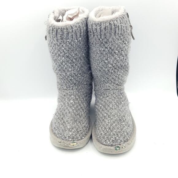 UGG Treadlite Silver Gray Sequin Knit Mid Calf Sweater Boots girls Size 13 - Picture 7 of 9